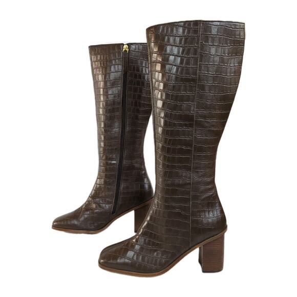 JOURNEE COLLECTION Tamori Leather Boot Brown Croc Embossed Knee High Women's 9.5 - Picture 5 of 9
